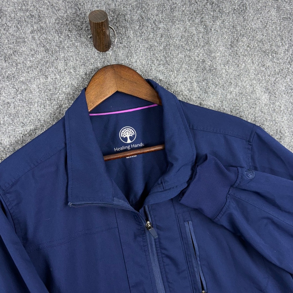 Healing Hands Zip Up Scrub Jacket Women's‎ Medium Blue Medical Workwear